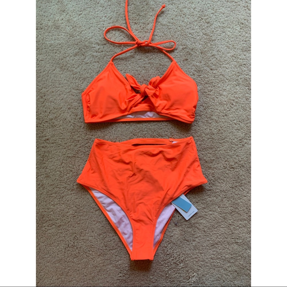 High wasted bright orange bikini